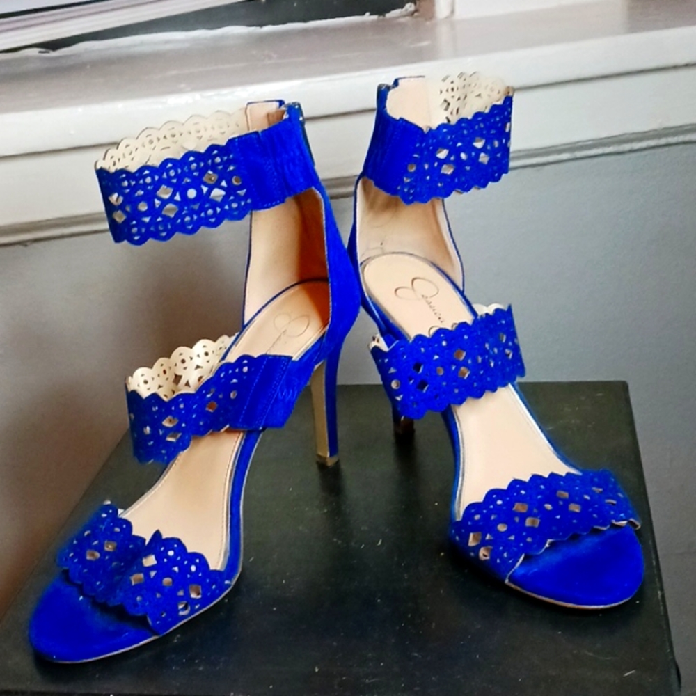 Royal blue, suade, 3.5 inches strappy, stilettos